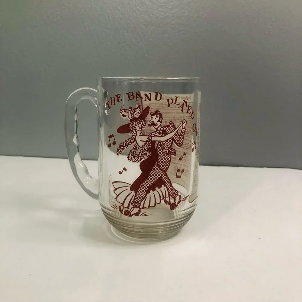 vintage hazel atlas old time music Graphic beer‎ mugs 5 inch blue green red 50s